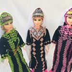 Three Dolls are wearing Palestinian traditional clothes(thobe, Embroidered Dress)