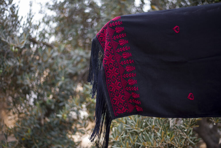 Women Handmade Palestinian Embroidered Shawl, Rectangle Shape, with Red Embroidery - Image 4