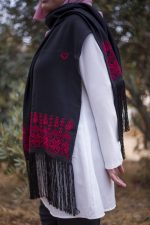 Women Handmade Palestinian Embroidered Shawl, Rectangle Shape, with Red Embroidery - Image 2