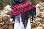 Women Handmade Palestinian Embroidered Shawl, Triangle Shape, with Red and Beige Embroidery