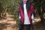 Women Handmade Palestinian Embroidered Shawl, Triangle Shape, with Red and Beige Embroidery - Image 9