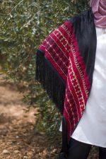 Women Handmade Palestinian Embroidered Shawl, Triangle Shape, with Red and Beige Embroidery - Image 7