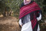 Women Handmade Palestinian Embroidered Shawl, Triangle Shape, with Red and Beige Embroidery - Image 10