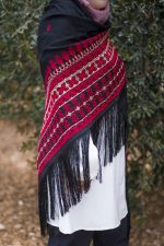 Women Handmade Palestinian Embroidered Shawl, Triangle Shape, with Red and Beige Embroidery - Image 11