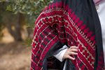 Women Handmade Palestinian Embroidered Shawl, Triangle Shape, with Red and Beige Embroidery - Image 8