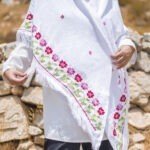 Women Handmade Palestinian Embroidered Shawl, Triangle Shape, with Roses Embroidery