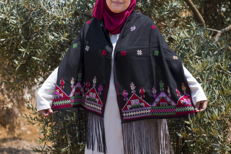 Women Handmade Palestinian Embroidered Shawl, Rectangle Shape, with MultiColor Embroidery