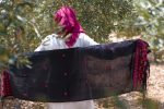 Women Handmade Palestinian Embroidered Shawl, Rectangle Shape, with Red and Green Embroidery