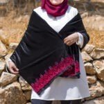 Women Handmade Palestinian Embroidered Shawl, Rectangle Shape, with Red Embroidery on Velvet fabric