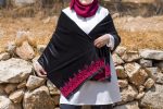 Women Handmade Palestinian Embroidered Shawl, Rectangle Shape, with Red Embroidery on Velvet fabric