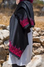 Women Handmade Palestinian Embroidered Shawl, Rectangle Shape, with Red Embroidery on Velvet fabric - Image 5