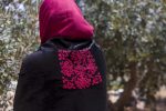 Women Handmade Palestinian Embroidered Shawl, Rectangle Shape, with Red Embroidery on Velvet fabric - Image 3