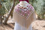 Women Handmade Palestinian Embroidered Shawl, Triangle Shape, with Red and Green Embroidery - Image 2