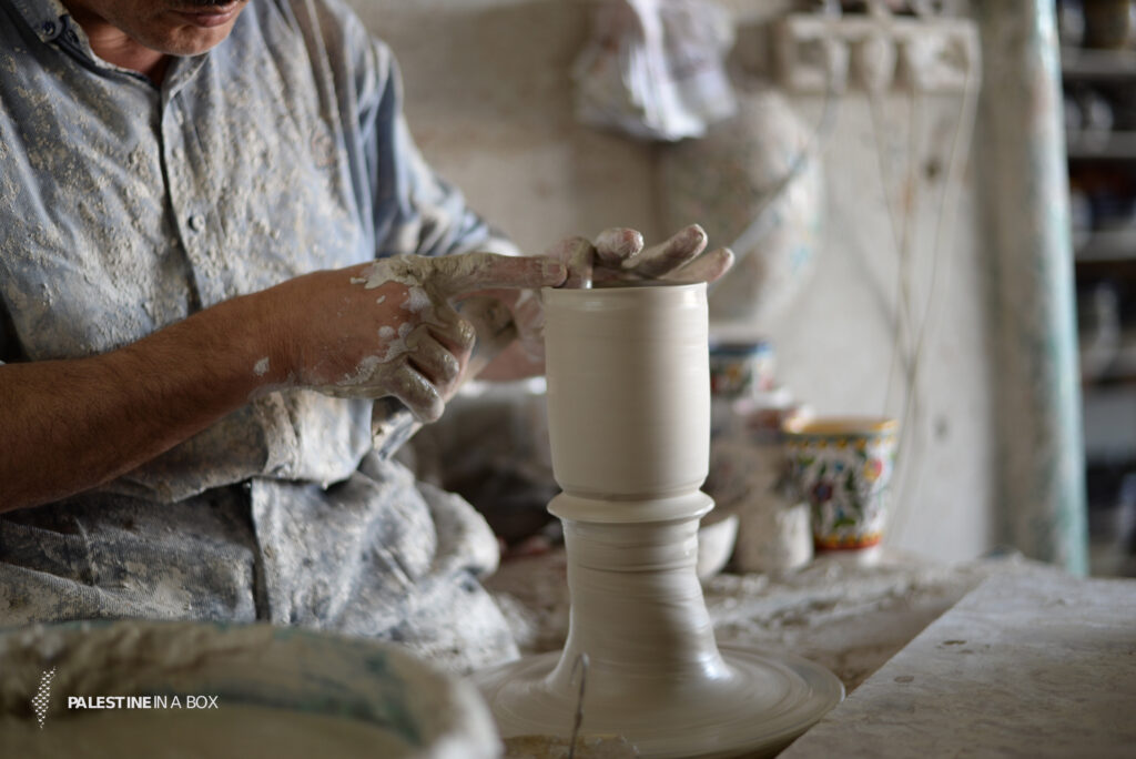 The Art and History of Hebron Ceramics 2 Like traditional pottery making, the object or trinket is first birthed on the pottery wheel using clay.