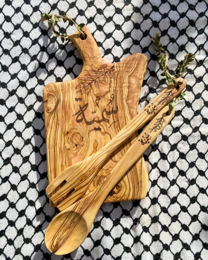 Personalized Olive Wood Cutting Board & Serving Spoon Set - Image 3
