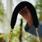 Handmade Black Crochet Shoulder Bag with Golden Chain - Image 4