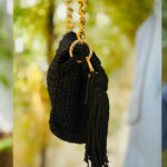 Handmade Black Crochet Shoulder Bag with Golden Chain - Image 5