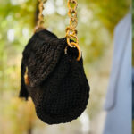 Handmade Black Crochet Shoulder Bag with Golden Chain - Image 6