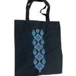 Hand-Embroidered  Tote Bag – Blue Geometric Pattern