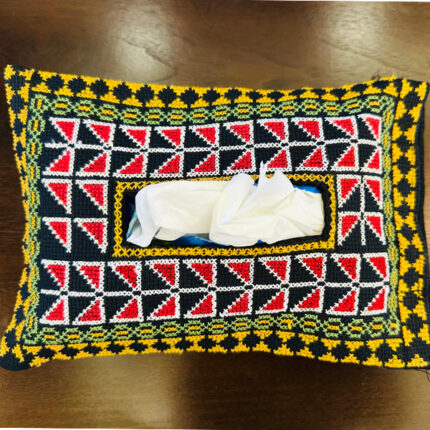 Handmade Embroidered Tissue Holder – (Red, Yellow & white)