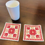 Traditional Embroidered Coasters in Red & Beige – Set of 2