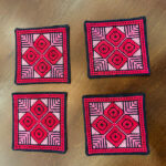 Handmade Embroidered Coasters – Red & Pink Embroidery (Set of 4) - Image 2
