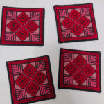 Handmade Embroidered Coasters – Red & Pink Embroidery (Set of 4)