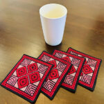 Handmade Embroidered Coasters – Red & Pink Embroidery (Set of 4) - Image 3