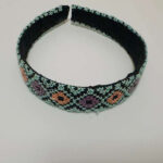 Palestinian Tatreez Embroidered Headband – Black with Mint Border (Multicolor) - Image 2