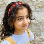 Palestinian Tatreez Embroidered Headband – Red with Turquoise & Yellow Motifs (Black Base)