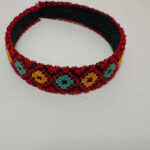 Palestinian Tatreez Embroidered Headband – Red with Turquoise & Yellow Motifs (Black Base) - Image 2