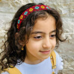 Palestinian Tatreez Embroidered Headband – Red with Turquoise & Yellow Motifs (Black Base) - Image 3