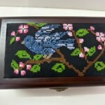 "Palestine Sunbird" Hand-Embroidered Wooden Box - Size 18x10.5x6 cm