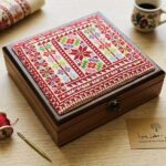 "Canaanite Motifs" Premium Hand-Embroidered Palestinian Wooden Box - Size 23x23x6 cm