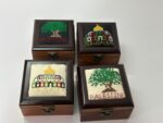 "Olive Tree & Palestine" Hand-Embroidered Wooden Box (Black Canvas) - Size 13x13x5.5 cm