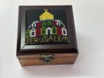 "Dome of the Rock - Jerusalem" Hand-Embroidered Wooden Box (Off-White) - Size 13x13x5.5 cm