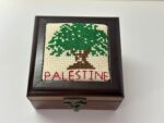 Hand-Embroidered Palestinian Olive Tree Square Wooden Box (Off-White Canvas) - 13x13x5.5 cm