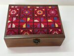 Hand-Embroidered Palestinian Wooden Box -Size 23x18x6.5 cm