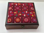 Wooden Box with Royal Tatreez (Red & Multi-Color) - Size 23x23x6 cm
