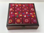 Wooden Box with Royal Tatreez (Red & Multi-Color) - Size 23x23x6 cm