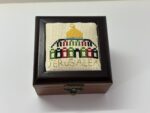"Dome of the Rock - Jerusalem" Hand-Embroidered Wooden Box (Off-White) - Size 13x13x5.5 cm