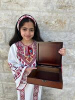 "Canaanite Motifs" Premium Hand-Embroidered Palestinian Wooden Box - Size 23x23x6 cm