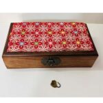 "Vein of Roses" Wooden Box - Hand-Embroidered with Lock & Key (33.5x18x8 cm)