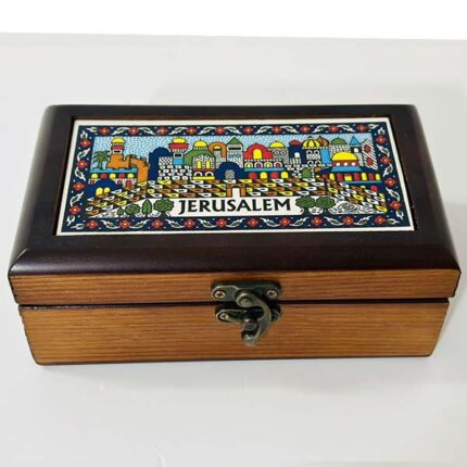 "Spirit of Jerusalem" Wooden Box with Hebron Ceramic - Size 18x10.5x6 cm