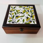 "Olive Branch" Wooden Box with Hebron Ceramic - Two Color Options - Size 18x18x8 cm - Image 2
