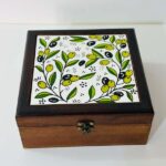 "Olive Branch" Wooden Box with Hebron Ceramic - Two Color Options - Size 18x18x8 cm