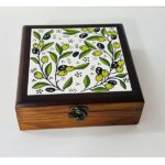 "Olive Branch" Wooden Box with Hebron Ceramic - Two Color Options - Size 18x18x8 cm - Image 2