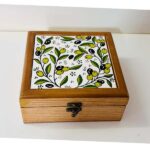 "Olive Branch" Wooden Box with Hebron Ceramic - Two Color Options - Size 18x18x8 cm - Image 4