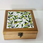 "Olive Branch" Wooden Box with Hebron Ceramic - Two Color Options - Size 18x18x8 cm - Image 3
