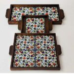 Wooden Tray Set - Royal Floral Pattern (Complete 3-Piece Set)